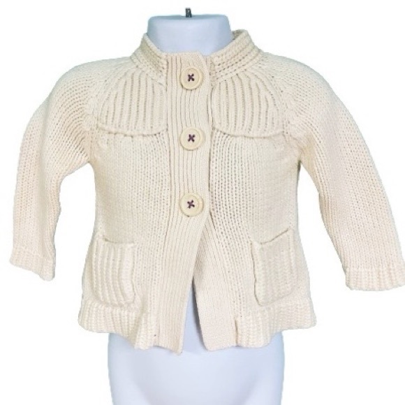 OshKosh Cream 3 Button Knit Cardigan Sweater Baby Girl Size 9M - Picture 1 of 8
